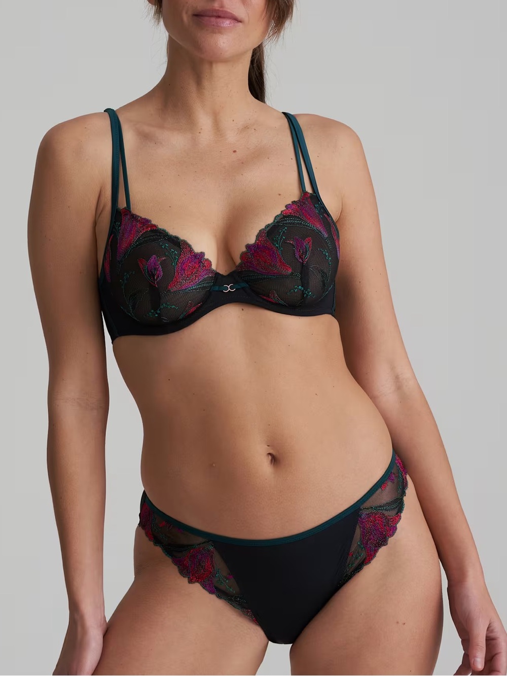 Marie Jo Yoly Lingerie Set Bra 36D Panty M Jewel Green Floral Lace NWT